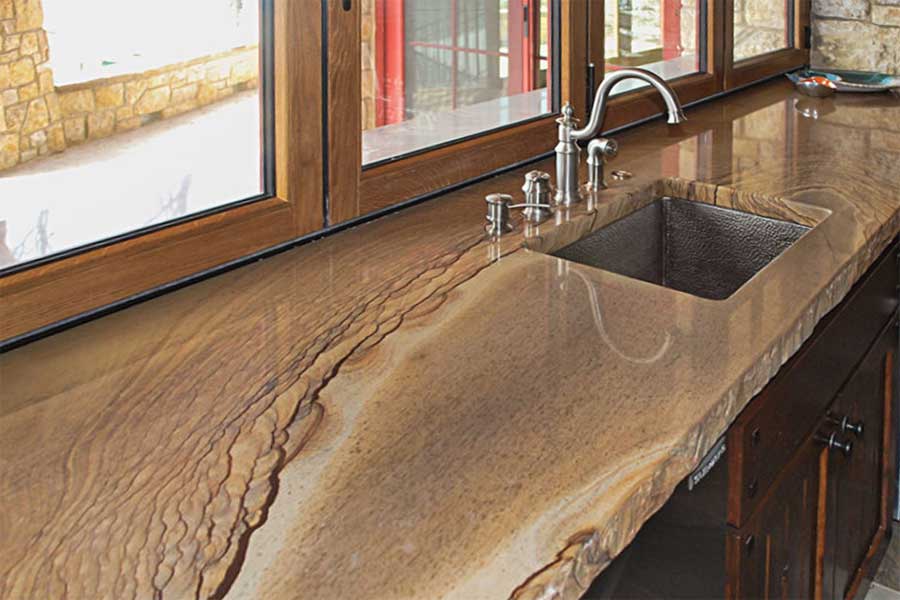 Warm stone-effect resin kitchen worktop